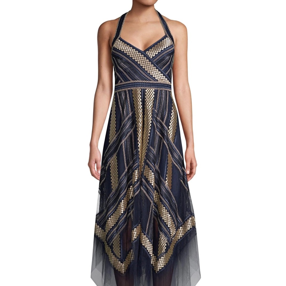 BCBGMaxAzria Blue and Gold Dress Size 4 NWT